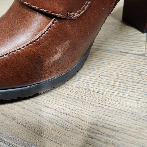 Clarks Artisan Elipsa Mae Double Buckle Brown Block Heels Ankle Boots Size 9.5 - Picture 9 of 10